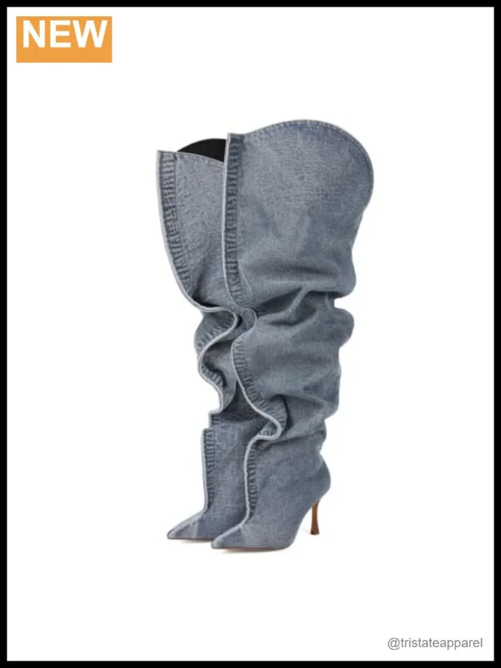 Over the Knee Stiletto Boots, Denim Slouchy Thigh High, Handmade Women's Wide